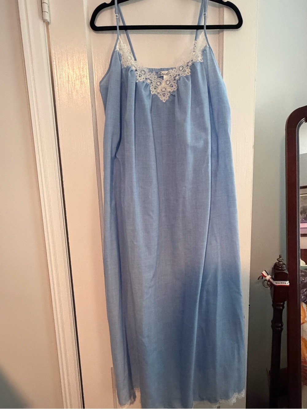Oscar de la Renta Light Blue Slip with Ivory Lace Trim